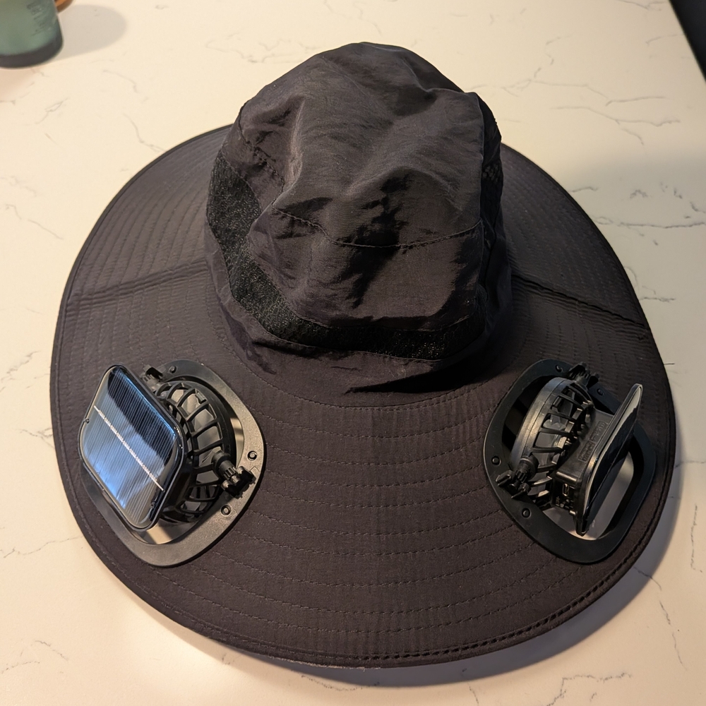Solar-Powered Black Hat with Fans